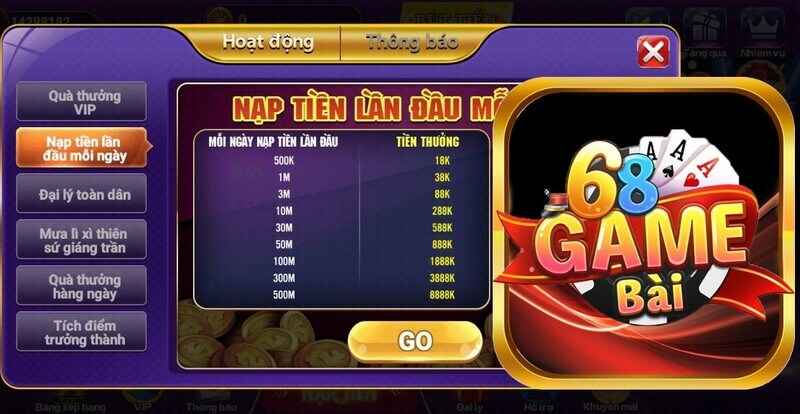 68 Game Bai Thưởng Nạp Tiền Lần Đầu Mỗi Ngày